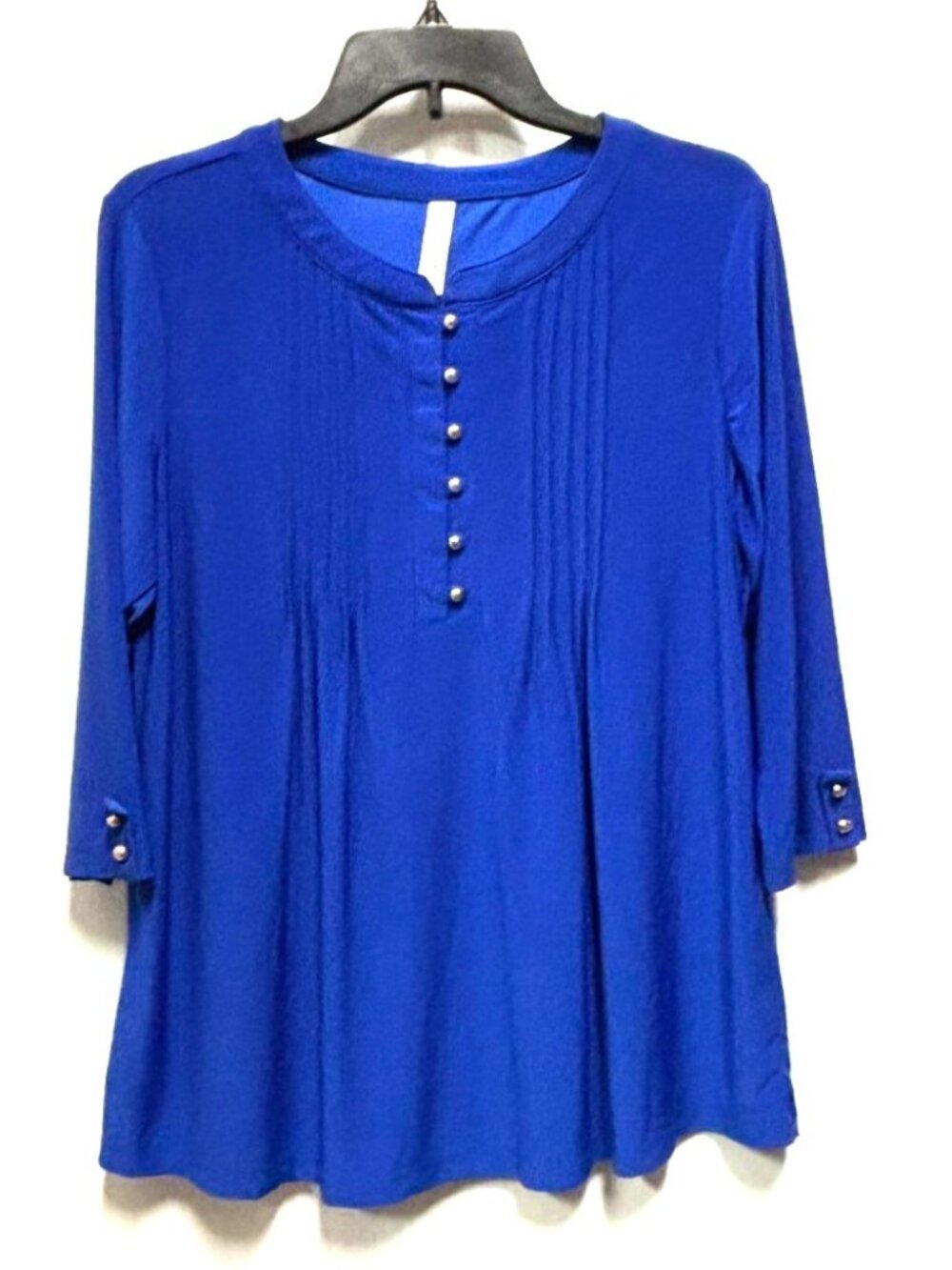 Royal Blue Top Sz Large Women's Pintuck Front Stretch Knit PerSeption Concept